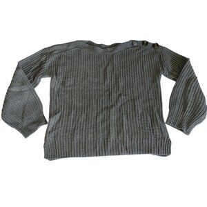 Time and Tru Grey Sweater Women Size M 8-10 Boat Neck Long Sleeve Button Accent
